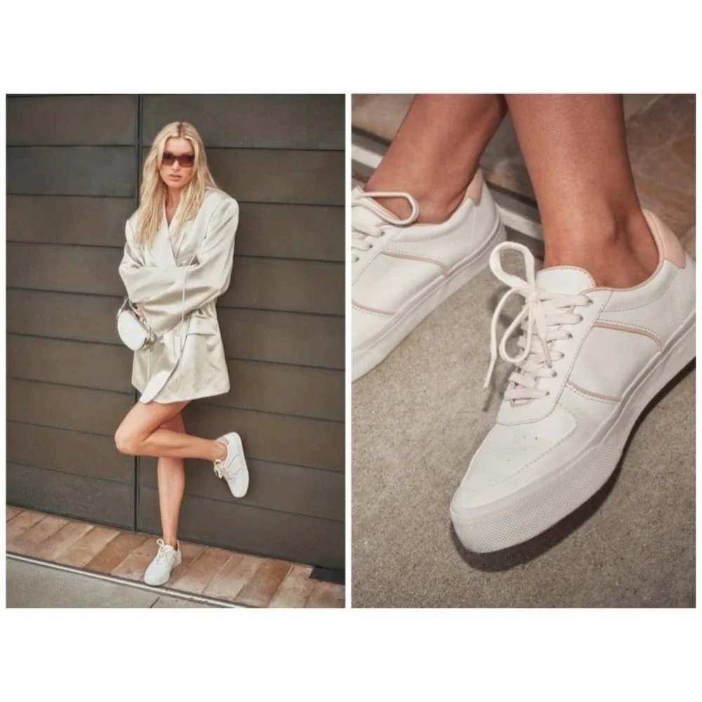 Reformation Harlow Leather Low Top Sneakers White Blush Pink Sustainable Shoes